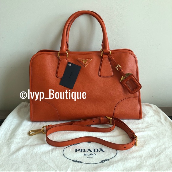 Prada Handbags - 💖HP💖PRADA Papaya Saffiano Satchel /Crossbody